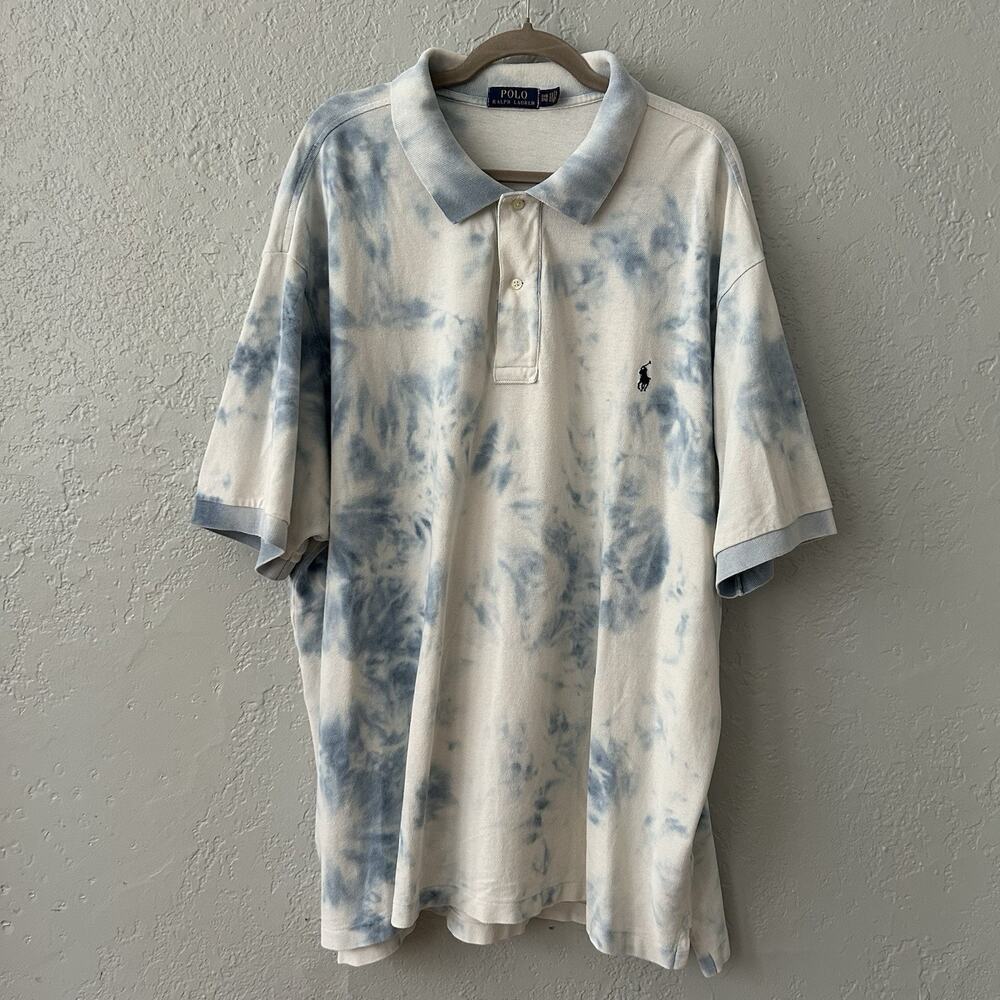 Polo Ralph Lauren 3XB Big Polo Shirt Tie Dye White Blue Pony Mens Coastal Prep